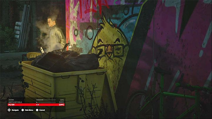 Photo-taking location nr 3 - the mural may be partially obscured by a dumpster - Hitman 3: Bird Art - how to unlock this trophy/achievement? - Trophy Guide - Hitman 3 Guide