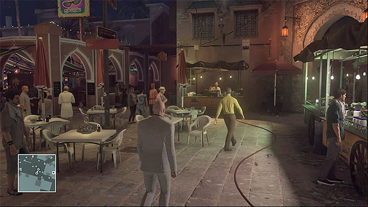 You can follow Mendola around for some time and learn his schedule better - Studying Mendolas route and reaching the VIP area | Marrakesh: A House Built on Sand - Summer Episode - Marrakesh: A House Built on Sand - Hitman Game Guide