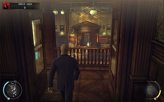 On the courthouse floor you should get interested in the balcony, from which you can see a courtroom - Courthouse - Exploring the courthouse | 15: Skurkys Law - 15: Skurkys Law - Hitman: Absolution Game Guide