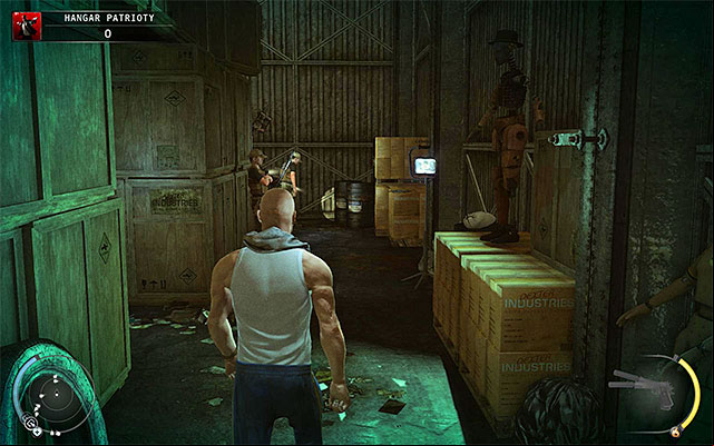 The back part of the hangar should be patrolled by two or three enemies - Patriots Hangar - Exploring the hangar | 13: Fight Night - 13: Fight Night - Hitman: Absolution Game Guide