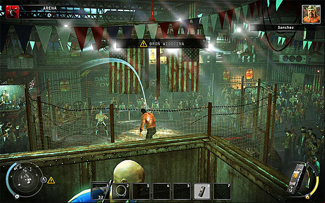 Once you have explosives, go to the upper balconies - The Arena - Murdering Sanchez in traditional way | 13: Fight Night - 13: Fight Night - Hitman: Absolution Game Guide