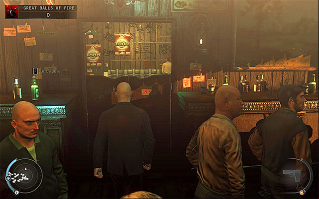 If you want to get to the bartender without a fight then your first task is to figure out how to get to the largest bar room - Great Balls of Fire - Getting to the bartender without a fight | 7: Welcome to Hope - 7: Welcome to Hope - Hitman: Absolution Game Guide