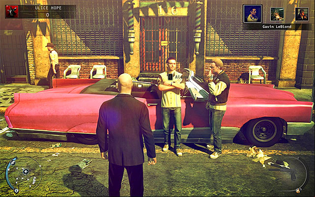 Initially Gavin LeBlond and Landon Metcalf are stationing in front of the starting place and Tyler Colvin can be found near the garage - Streets of Hope - Exploring the town | 9: Shaving Lenny - 9: Shaving Lenny - Hitman: Absolution Game Guide