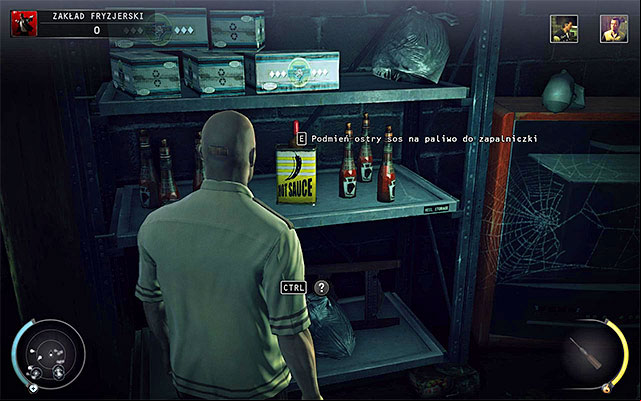 Now go to the basement and swap the hot sauce shown on the above screen with recently obtained lighter fuel - Barbershop - Murdering Mason McCready | 9: Shaving Lenny - 9: Shaving Lenny - Hitman: Absolution Game Guide