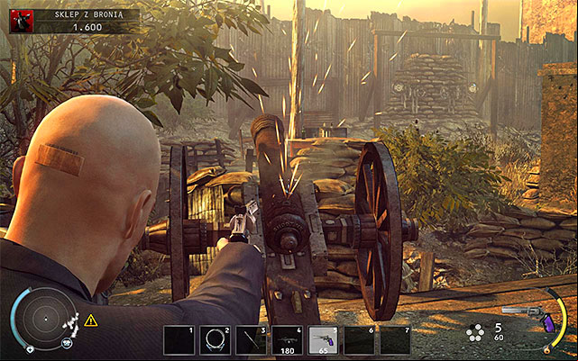 Approach the gun, select any weapon in your inventory and aim the fuse - 8: Birdies Gift | Challenges - Challenges - Hitman: Absolution Game Guide