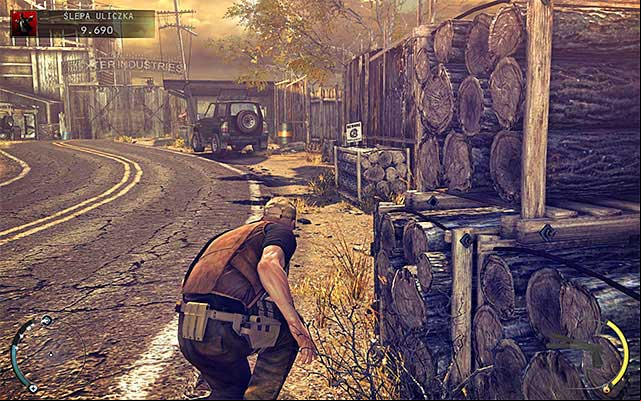 If you decide to walk near the main road, you have to watch out enemies located on the left side - Dead End - Disabling primary and backup security systems | 11: Dexter Industries - 11: Dexter Industries - Hitman: Absolution Game Guide