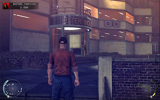 After exiting the shaft, move to the right, using vehicles and other objects as covers - Factory Compound - Getting inside the factory building | 11: Dexter Industries - 11: Dexter Industries - Hitman: Absolution Game Guide