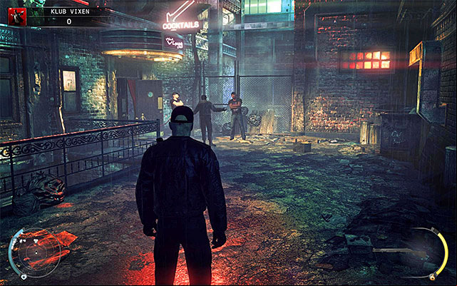 It doesnt matter whether you choose a left or right exit from the building, because sooner or later youll get to the Vixen club entrance - The Vixen Club - Getting inside the club | 5: Hunter and Hunted - 5: Hunter and Hunted - Hitman: Absolution Game Guide