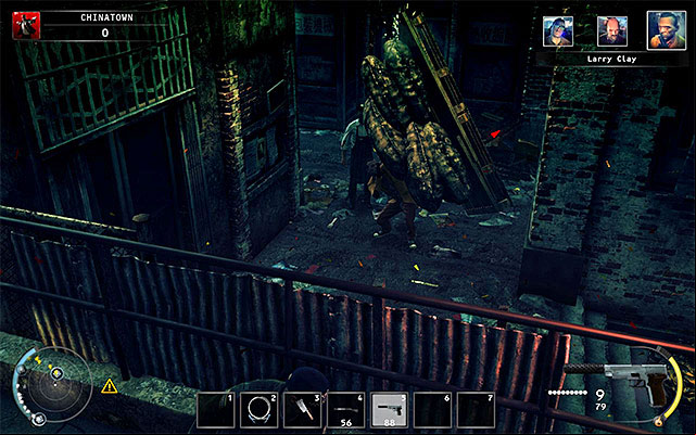 Wait for a right moment and shoot a chain holding the load - Chinese New Year - Eliminating Larry Clay | 5: Hunter and Hunted - 5: Hunter and Hunted - Hitman: Absolution Game Guide