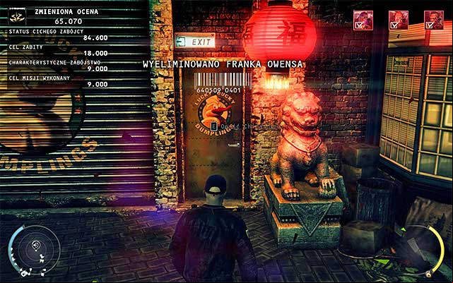 The exit from Chinatown is located in front of the starting place, near the fenced area where you could murder Frank Owens - Chinese New Year - Leaving Chinatown | 5: Hunter and Hunted - 5: Hunter and Hunted - Hitman: Absolution Game Guide