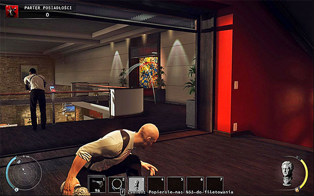 Note a single guard patrolling the upper mansion balcony - Mansion ground floor | 1: Personal Contract - 1: Personal Contract - Hitman: Absolution Game Guide