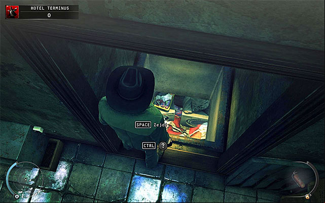 Yet another option is to use the hole shown on the above screen, which is located in the laundry room (the one where you can get Hope goon disguise and eventually get rid of the janitor) - Terminus Hotel - Exploring the hotels basement | 3: Terminus - 3: Terminus - Hitman: Absolution Game Guide