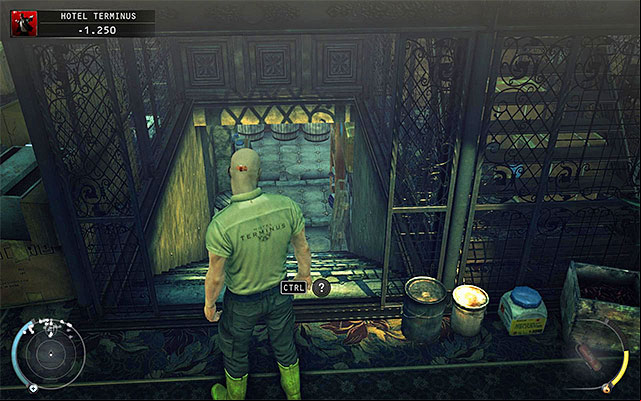 The last of available options to get into the basement is to locate main stairs leading down there, which can be found at the back of the hotel, on the ground floor - Terminus Hotel - Exploring the hotels basement | 3: Terminus - 3: Terminus - Hitman: Absolution Game Guide