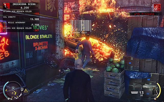 Another possibility is triggering an alarm in the King of Chinatown car and shooting explosive barrels when your target approaches his car - 2: The King of Chinatown | Challenges - Challenges - Hitman: Absolution Game Guide