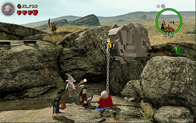 You need to build a catch and grab onto it - Stage 5 (The Troll Hoard): The orc encounter | Walkthrough | LEGO The Hobbit - Walkthrough - LEGO The Hobbit Game Guide & Walkthrough