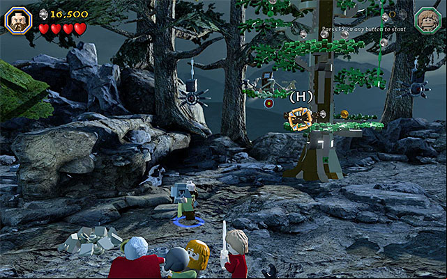 The area where you need to throw the object - Stage 8 (Out of the Frying Pan...): Escape the orcs | Walkthrough - Walkthrough - LEGO The Hobbit Game Guide & Walkthrough