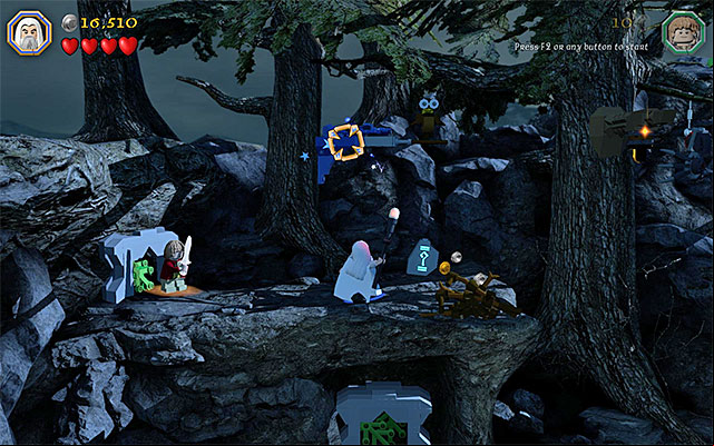 Use any staff on the heap of blue bricks - Stage 8 (Out of the Frying Pan...) | Main Stages - Collectibles - Main Stages - Collectibles - LEGO The Hobbit Game Guide & Walkthrough