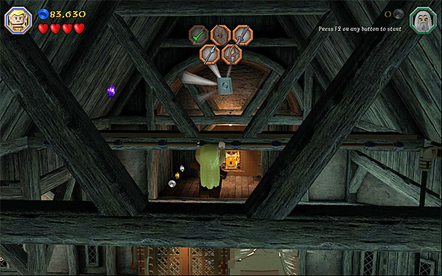 Climb up the rope and grab on to the small ledge - Stage 12 (A Warm Welcome) | Main Stages - Collectibles - Main Stages - Collectibles - LEGO The Hobbit Game Guide & Walkthrough