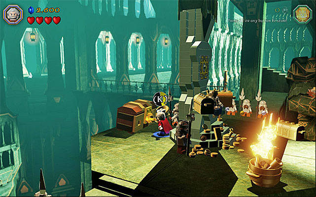 The chest is behind King Thrors throne - Stage 1 (Greatest Kingdom in Middle-Earth) | Main Stages - Collectibles - Main Stages - Collectibles - LEGO The Hobbit Game Guide & Walkthrough