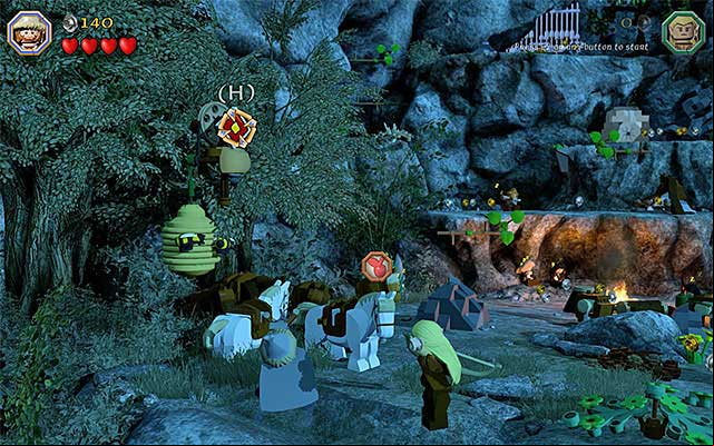 Use the slingshot on the target on the left - Stage 3 (Azog the Defiler) | Main Stages - Collectibles - Main Stages - Collectibles - LEGO The Hobbit Game Guide & Walkthrough