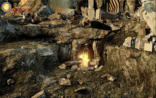 The cave is on the right - Stage 3 (Azog the Defiler) | Main Stages - Collectibles - Main Stages - Collectibles - LEGO The Hobbit Game Guide & Walkthrough