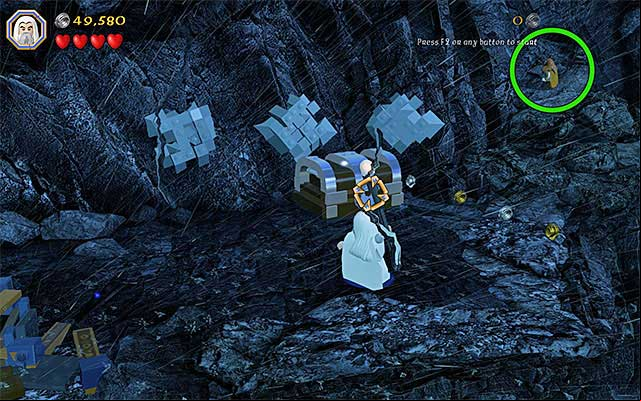 Aim Sarumans staff at the padlock on the chest - Stage 6 (Over Hill and Under Hill) | Main Stages - Collectibles - Main Stages - Collectibles - LEGO The Hobbit Game Guide & Walkthrough