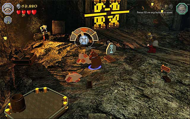 Try to press the key/button that the game prompts you to, at the appropriate moment. - Stage 1 (Greatest Kingdom in Middle-Earth): Inside the Lonely Mountain | Walkthrough - Walkthrough - LEGO The Hobbit Game Guide & Walkthrough