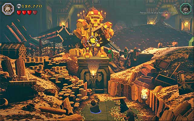 Use Doris weapon to tip the statue over - Stage 1 (Greatest Kingdom in Middle-Earth): Smaugs attack | Walkthrough - Walkthrough - LEGO The Hobbit Game Guide & Walkthrough