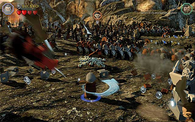 The charged attacks are good for the elimination of groups of orcs - Stage 3 (Azog the Defiler): The battle with the Orcs | Walkthrough - Walkthrough - LEGO The Hobbit Game Guide & Walkthrough