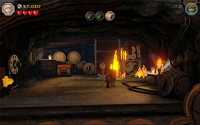 Use the torch in the right spot - Stage 11 (Barrels Out of Bond): The cellar | Walkthrough | LEGO The Hobbit - Walkthrough - LEGO The Hobbit Game Guide & Walkthrough