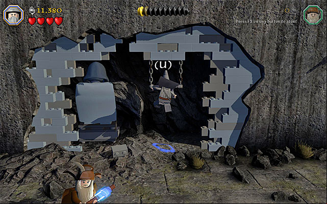 The lever is hidden behind the blue wall - Stage 13 (Looking for Proof): The mountain path | Walkthrough | LEGO The Hobbit - Walkthrough - LEGO The Hobbit Game Guide & Walkthrough
