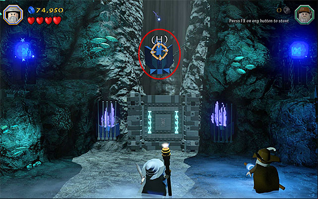 Hitting the upper blue object unlocks access to the next location - Stage 13 (Looking for Proof): Angmars Tomb | Walkthrough - Walkthrough - LEGO The Hobbit Game Guide & Walkthrough