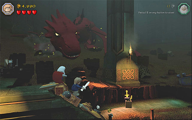 Avoid the well-lit areas, which are at that moment investigated by Smaug - Stage 16 (Inside Information): The vault | Walkthrough - Walkthrough - LEGO The Hobbit Game Guide & Walkthrough