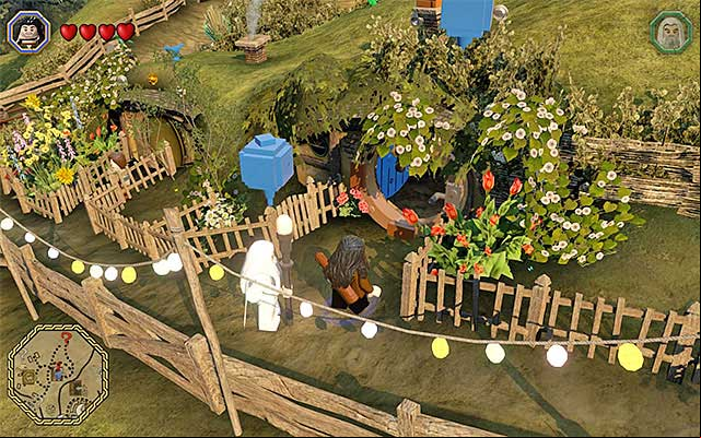 The entrance to the hobbits cottage - White question marks - walkthroughs for quests 1-20 | Middle Earth - Side missions - Middle Earth - Side missions - LEGO The Hobbit Game Guide & Walkthrough