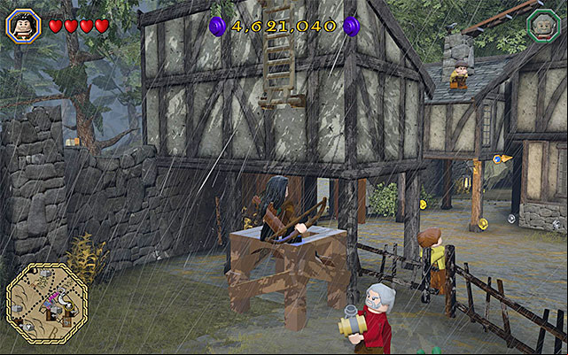 The next one is hiding on one of the villages rooftops - White question marks - walkthroughs for quests 1-20 | Middle Earth - Side missions - Middle Earth - Side missions - LEGO The Hobbit Game Guide & Walkthrough