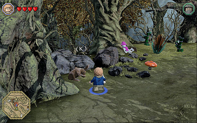 The rabbit starts to follow you only after you press the key displayed on the screen - White question marks - walkthroughs for quests 61-80 | Middle Earth - Side missions - Middle Earth - Side missions - LEGO The Hobbit Game Guide & Walkthrough