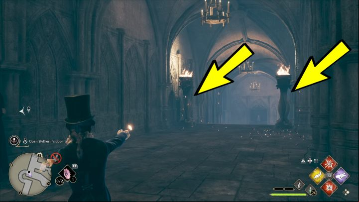 To unlock the door you will have to set fire to 3 torches - Hogwarts Legacy: In the Shadow of the Study - Relationship quests - Sebastian - Hogwarts Legacy Guide