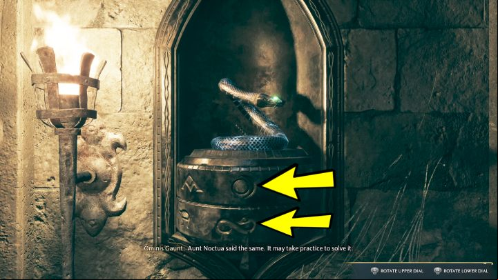 On the wall you will see a torch and a small sculpture of a snake - Hogwarts Legacy: In the Shadow of the Study - Relationship quests - Sebastian - Hogwarts Legacy Guide