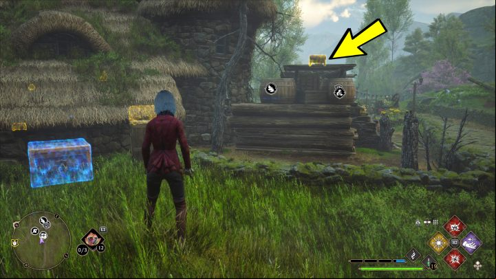 The third chest in Brockburrow is on the platform near the barrels - Hogwarts Legacy: Hogwarts Valley - Collection Chests - Collection Chests - Hogwarts Legacy Guide