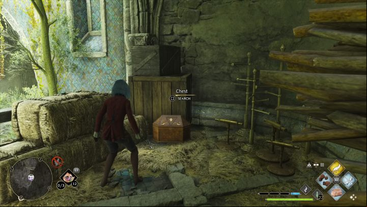 Follow the wall until you find a chest lying by the hay - Hogwarts Legacy: Hogwarts Valley - Collection Chests - Collection Chests - Hogwarts Legacy Guide