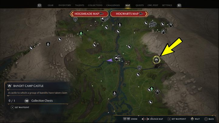 The next chest is in the bandit camp in the castle, east of Keenbridge - Hogwarts Legacy: Hogwarts Valley - Collection Chests - Collection Chests - Hogwarts Legacy Guide