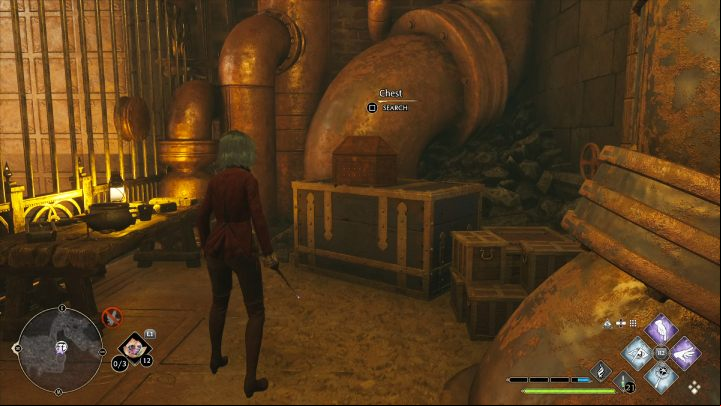 Go through the narrow tunnel - the chest is near the pipes - Hogwarts Legacy: Hogwarts Valley - Collection Chests - Collection Chests - Hogwarts Legacy Guide