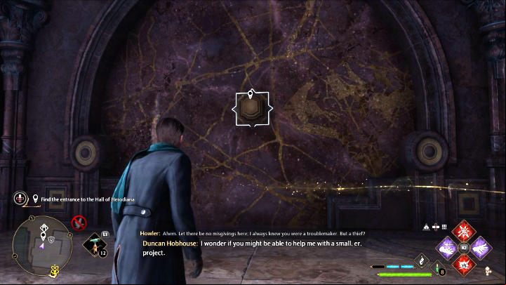 Approach the location marked on your minimap and use Depulso on the wall shown in the screenshot above to open the path to Herodiana's Hall - Hogwarts Legacy: The Hall of Herodiana - Hogwarts - Hogwarts Legacy Guide