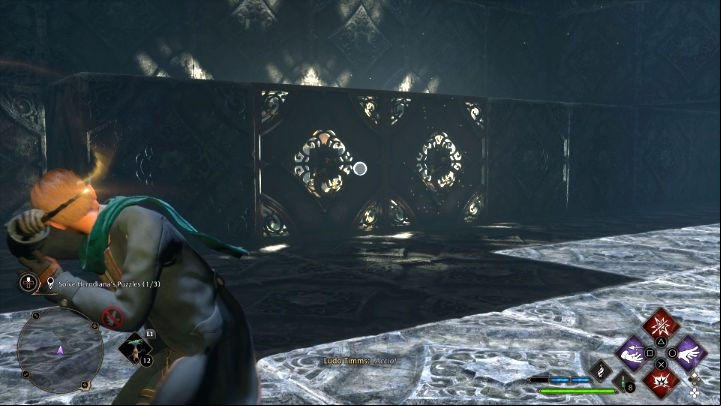 Look around the other side of the room and you should notice two elements wedged between stone blocks - Hogwarts Legacy: The Hall of Herodiana - Hogwarts - Hogwarts Legacy Guide