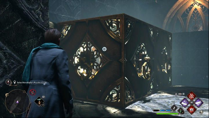 Approach the moving element and use Depulso to push the blocks to the other side of the room - Hogwarts Legacy: The Hall of Herodiana - Hogwarts - Hogwarts Legacy Guide