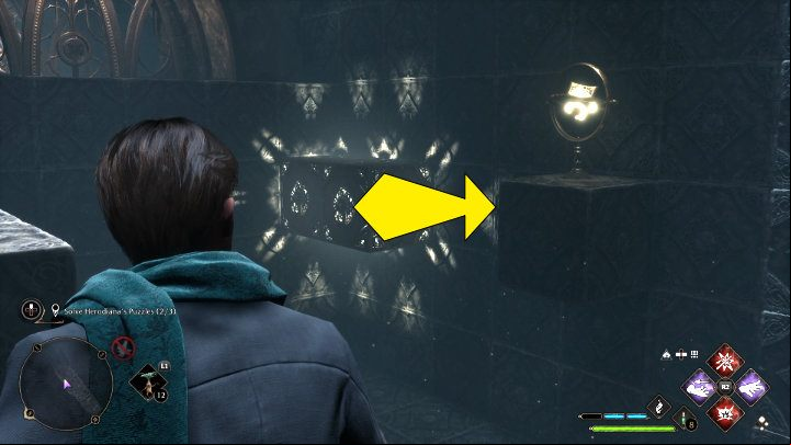 Now use Accio to move the element to the area with the puzzle resetting mechanism - Hogwarts Legacy: The Hall of Herodiana - Hogwarts - Hogwarts Legacy Guide