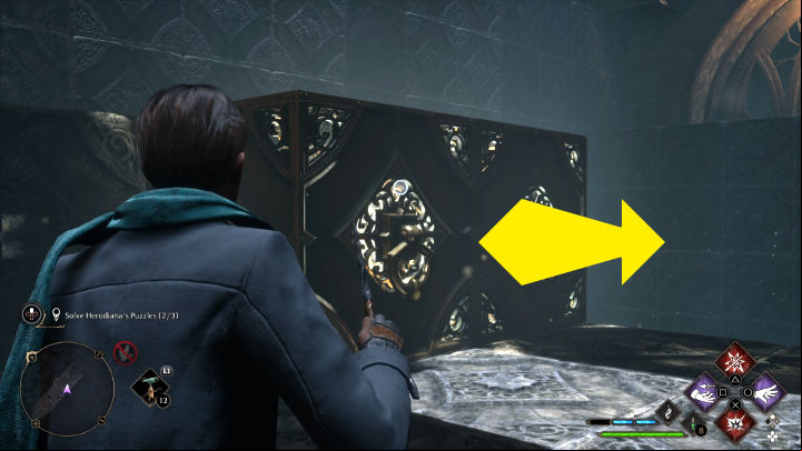 Now use Accio to move the element to the right side wall - Hogwarts Legacy: The Hall of Herodiana - Hogwarts - Hogwarts Legacy Guide