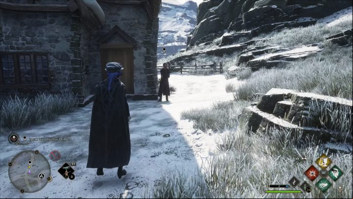Agabus is standing near the herbalist's shop - Hogwarts Legacy: A Basis for Blackmail - Relationship quests - Natty - Hogwarts Legacy Guide
