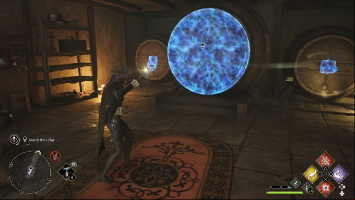 Slide out the 2 barrels on the sides using the Accio spell to open a age in the middle barrel - Hogwarts Legacy: A Basis for Blackmail - Relationship quests - Natty - Hogwarts Legacy Guide
