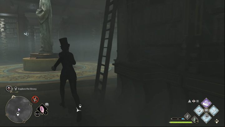 To reach the other side of the library, go past a stone statue - Hogwarts Legacy: How to explore the library in the Minding Your Own Business quest? - Combat and exploration - Hogwarts Legacy Guide
